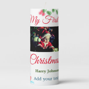 My first Christmas candle add baby photo name leav