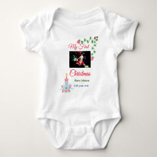 My first Christmas candle add baby photo name leav Bodysuit