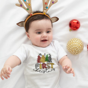 My First Christmas Colorful Trees  Baby Bodysuit