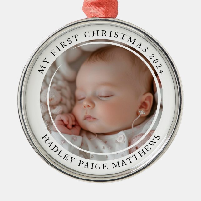 My first Christmas Custom Baby Photo Metal Ornament (Front)