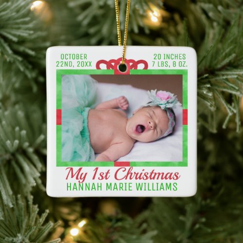 My First Christmas Custom Baby Photo Name Gift Box Ceramic Ornament