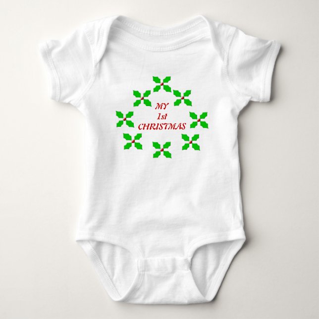 My First Christmas Custom Holly Baby Baby Bodysuit (Front)