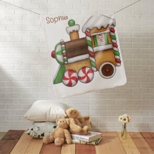 My first Christmas custom name cute train Baby Blanket
