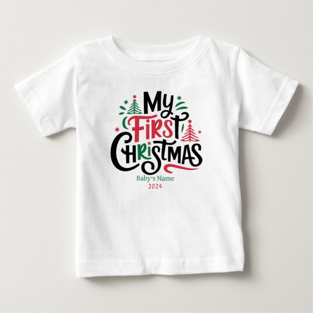 My first Christmas custom name year Baby T-Shirt (Front)
