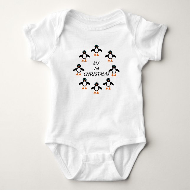 My First Christmas Custom Penguin Baby Bodysuit (Front)
