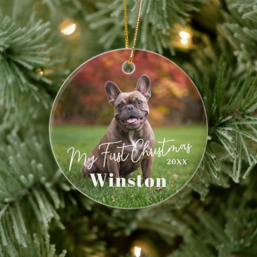 My First Christmas Custom Pet Name Photo Ceramic Ornament