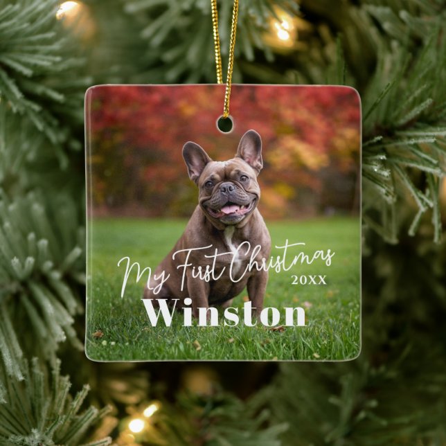My First Christmas Custom Pet Name Photo Ceramic Ornament (Tree)