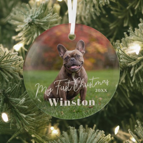 My First Christmas Custom Pet Name Photo Glass Ornament