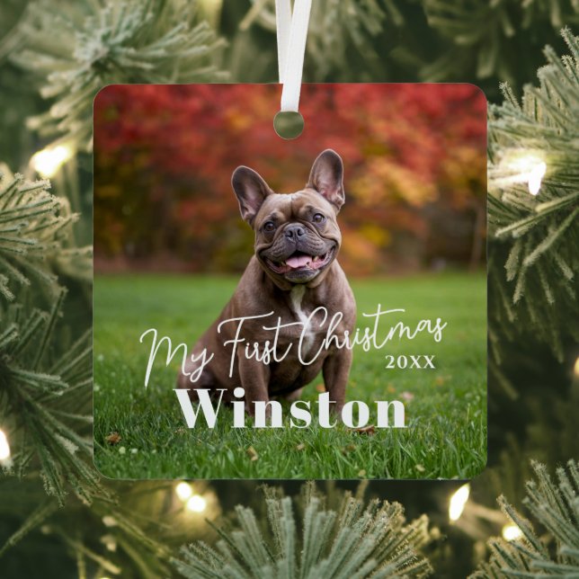 My First Christmas Custom Pet Name Photo Metal Ornament (Insitu)