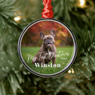 My First Christmas Custom Pet Name Photo Metal Ornament