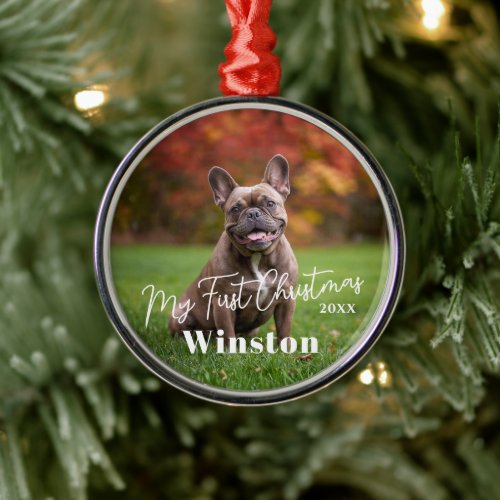 My First Christmas Custom Pet Name Photo Metal Ornament