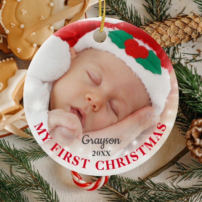 My First Christmas | Custom Xmas Photo Ceramic Ornament (Creator Uploaded)
