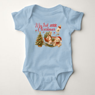 My First Christmas Cute and Colorful Blue Baby Bodysuit