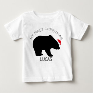 My First Christmas Cute Bear Santa Personalized Baby T-Shirt