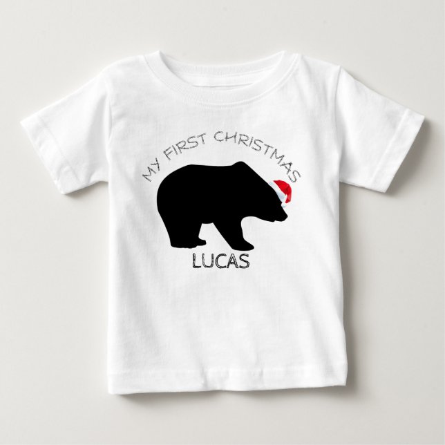 My First Christmas Cute Bear Santa Personalized Baby T-Shirt (Front)