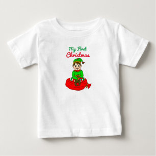 My First Christmas Cute Cartoon Elf Baby T-Shirt