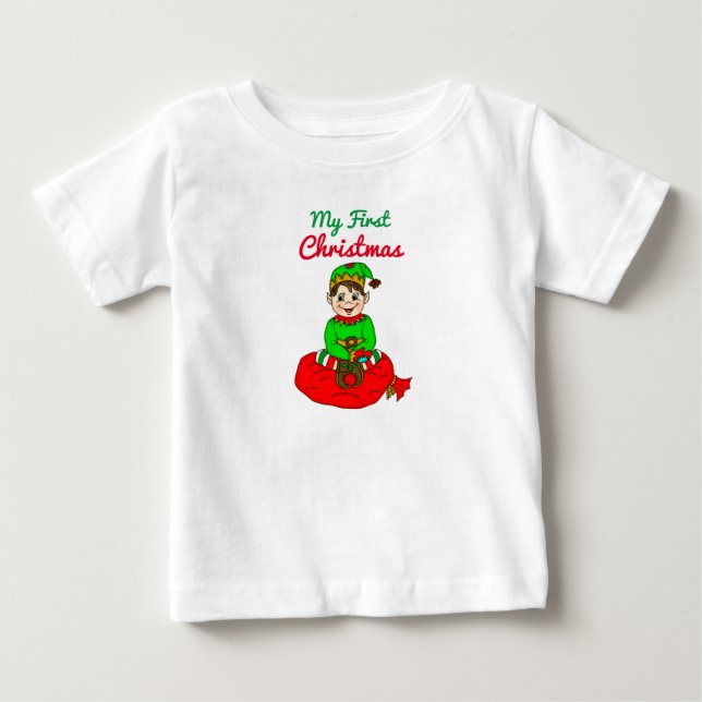 My First Christmas Cute Cartoon Elf Baby  T-Shirt (Front)