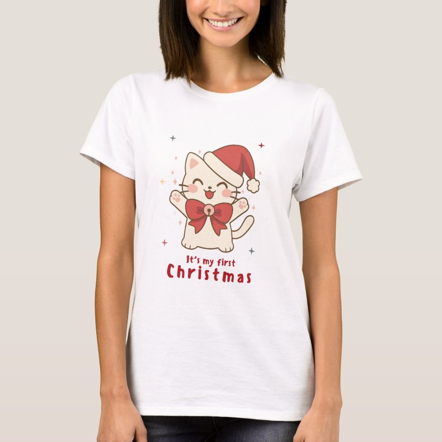 My First Christmas cute cat design t-shirt for babies