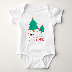 My First Christmas - Cute Christmas Trees Baby Bodysuit