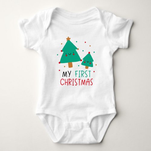 My First Christmas _ Cute Christmas Trees Baby Bodysuit