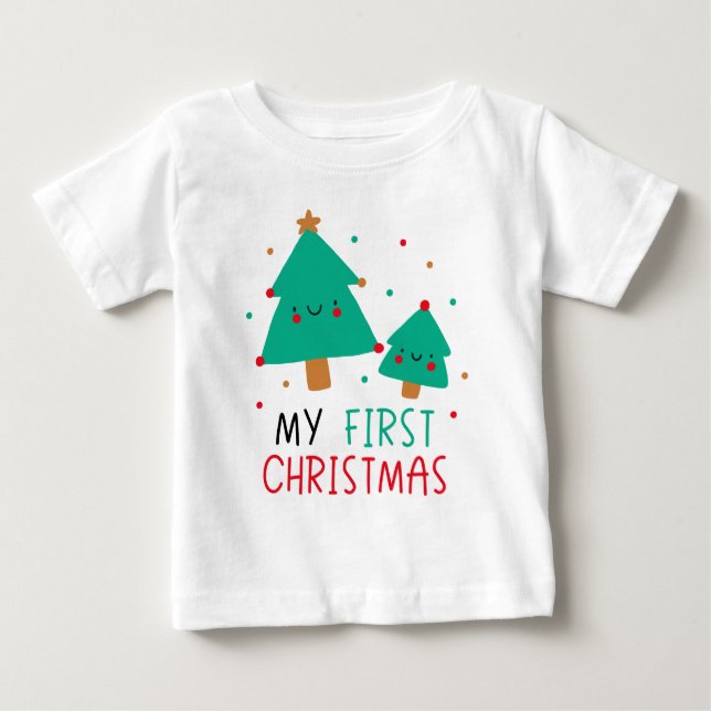 My First Christmas - Cute Christmas Trees Baby T-Shirt (Front)