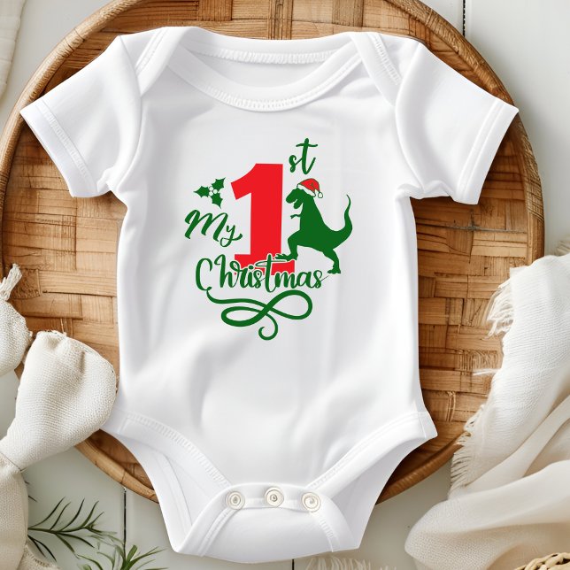 My First Christmas Cute Dinosaur Dino Baby Bodysuit (Creator Uploaded)