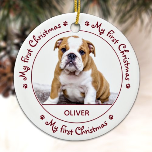 My First Christmas _ Cute Dog Red Puppy Pet Photo Ceramic Ornament