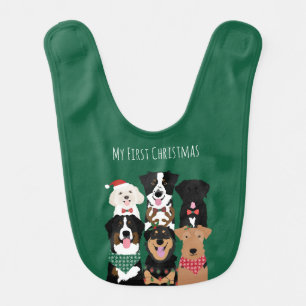 My First Christmas Cute Dogs Baby Bib
