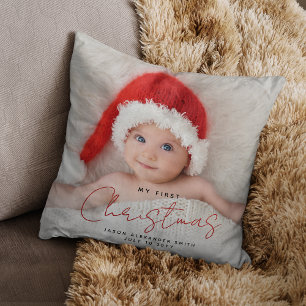 My First Christmas Cute Elegant Baby Photo Throw Pillow