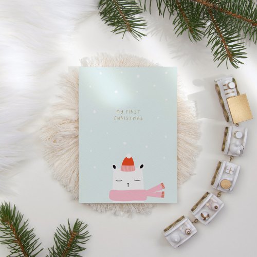 My First Christmas  Cute Minimalist Polar Beary Holiday Card