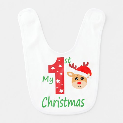 My First Christmas Cute Modern Reindeer Add Name Baby Bib