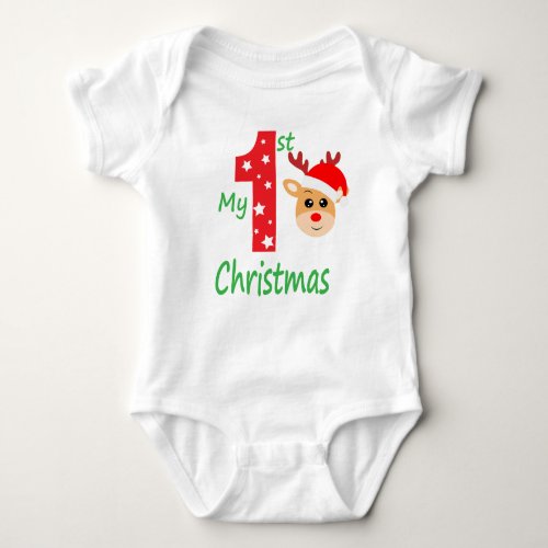 My First Christmas Cute Modern Reindeer Baby Bodysuit