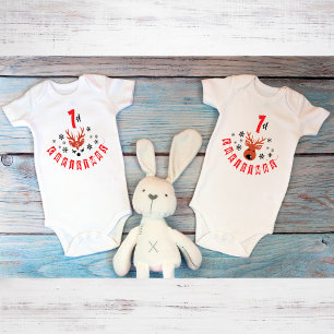 My First Christmas Cute Modern Reindeer Baby Bodysuit