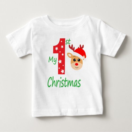 My First Christmas Cute Modern Reindeer Baby T_Shirt