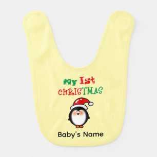My First Christmas Cute Penguin Baby Bib