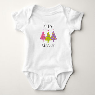 My First Christmas Cute Pink Trees Baby Bodysuit