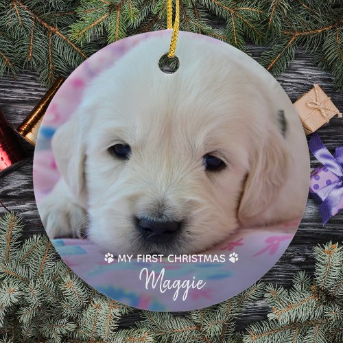 My First Christmas _ Cute Puppy Dog Pet Photo Ceramic Ornament