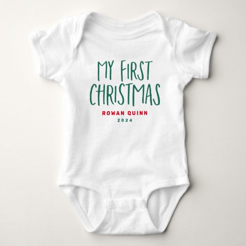 My first Christmas cute red green personalized Baby Bodysuit