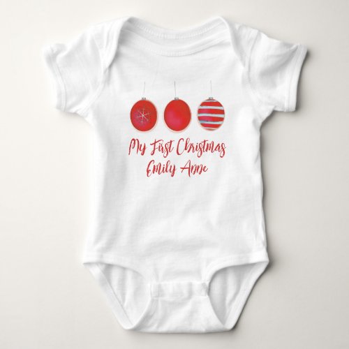 My First Christmas Cute Red Ornaments Custom Baby Bodysuit