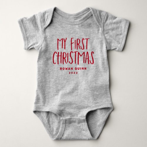 My first Christmas cute red personalized Baby Bodysuit