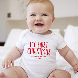 My first Christmas cute red personalized Baby Bodysuit