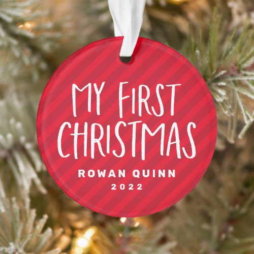 My first Christmas cute red striped baby photo Ornament