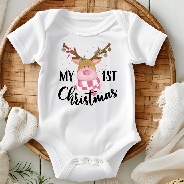 My First Christmas Cute Reindeer Baby Girl Bodysuit (Creator Uploaded)