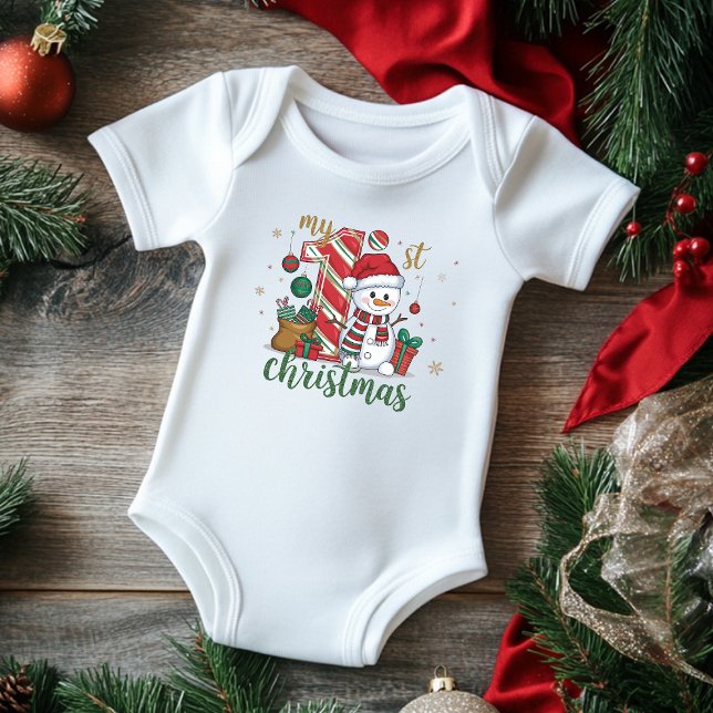 My First Christmas Cute Snowman Baby Bodysuit (Creator Uploaded)