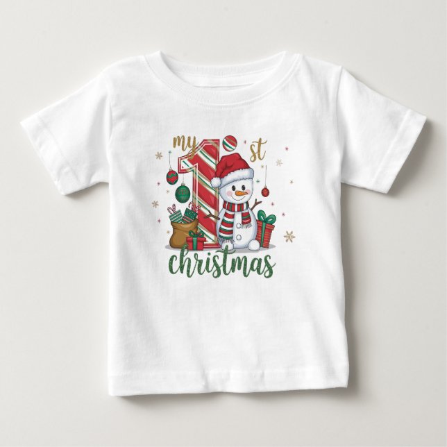 My First Christmas Cute Snowman Baby T-Shirt (Front)