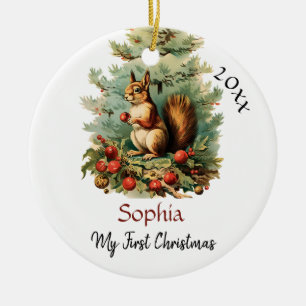 My First Christmas Cute Squirrel Baby Name Ceramic Ornament