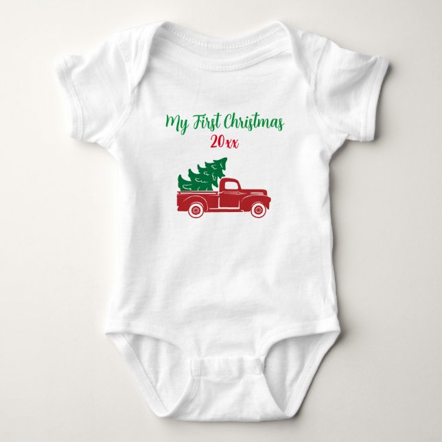 My First Christmas Cute Truck Baby Bodysuit (Front)