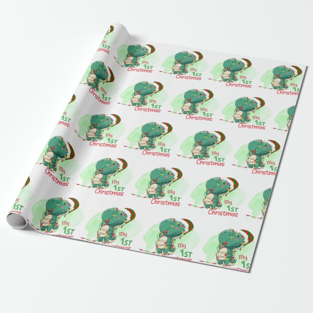 My First Christmas Dinosaur Wrapping Paper (Unrolled)