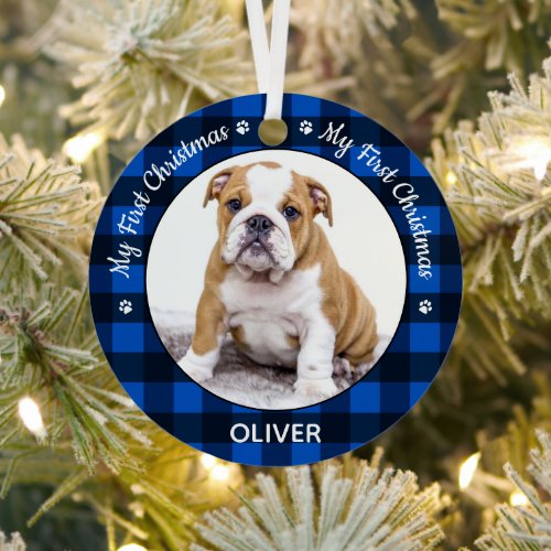 My First Christmas Dog Puppy Custom Pet Photo Metal Ornament