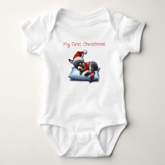 My First Christmas Donkey Baby Bodysuit (Front)